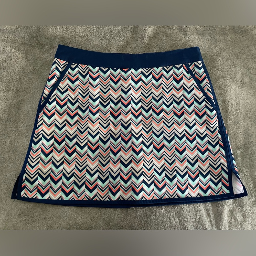 🌹LADY HAGEN **SIZE 10 BLUE/ ORANGE CHEVRON GOLF TENNIS SKIRT SKORT